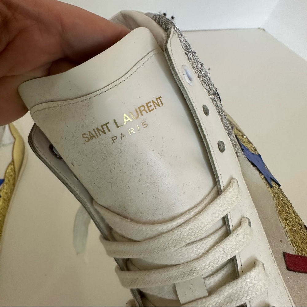 YSL Mid top sneaker with appliqué “Love” “Stars” and glitter panels 43.5 - Picture 10 of 12
